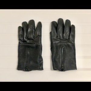 Zara Black Leather Gloves (M) Zipper & Detail